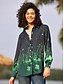 cheap Women&#039;s Blouses-Women&#039;s Shirt Blouse Floral Shamrock Sparkly Button Print St.Patrick&#039;s Day Holiday Weekend Streetwear Casual Long Sleeve Shirt Collar Green Spring Fall