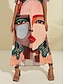 cheap New to Sale-Satin Human Face Print Casual Maxi Dress