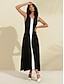 cheap Maxi Dresses-Modal Contrasting Colors V Neck Sleeveless A Line Knit Dress