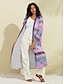 preiswerte Blouses-Horizontal Stripes Satin Cardigan Flower Print Casual Long Sleeve Shirt