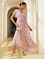 cheap Print Dresses-Floral Chiffon Corset V Neck Maxi Dress