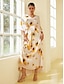 cheap Print Dresses-Satin Loose Floral Print Maxi Dress