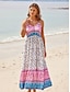 cheap Print Dresses-Satin Rainbow Floral Drawstring Maxi Dress