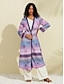 cheap Blouses-Satin Striped Floral Reversible Kimono