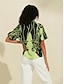 baratos Blouses-Satin Floral Print Puff Sleeve Casual Shirt