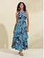 cheap Print Dresses-Floral Ruffle Chiffon Maxi Dress(Belt Included）