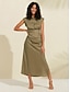abordables Vestidos casuales-Solid Shirred Shirt Collar Dress