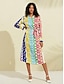 cheap Print Dresses-Satin Rainbow Letter Print Midi Shirt Dress