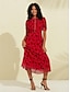 preiswerte Print Dresses-Elegant Floral Print Puff Sleeve Midi Dress