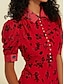 abordables Print Dresses-Floral Print Midi Dress Shirt Collar