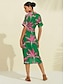 billige Print Dresses-Print V Neck Shirred Midi Dress