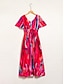 baratos Sale-Spring Print V Neck Midi Dress