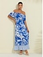 abordables Sale-Floral Ruffle Off Shoulder Maxi Dress