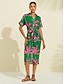 economico Print Dresses-Print V Neck Shirred Midi Dress