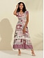 cheap Print Dresses-Rainbow Geometric Lace Maxi Dress