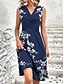 cheap Midi Dresses-Navy Blue Floral Print Midi Dress for Women