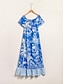 billige Sale-Blue Floral Ruffle Off Shoulder Maxi Dress