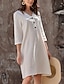 preiswerte Minikleider-Frauen Kurzkleid Leinen Baumwolle Mini Kleid Basic Freizeit 3 4 Ärmel Sommer weiß Regular Fit