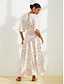 baratos Print Dresses-Elegant Shading Print V Neck Midi Maxi Dress