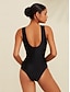 cheap One Pieces-Solid Hole Detail Swimsuit