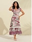 billige Print Dresses-Geometric Floral Lace Smocked Maxi Dress