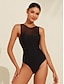 economico pezzo unico-Solid Round Neck Beach Swimsuit