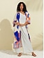 abordables Blouses-Brand Geometric Satin Open Kimono Shirt