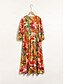 baratos Print Dresses-Print Floral V Neck Midi Dress