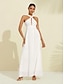 cheap Casual Dresses-Chiffon Solid Cross Halter Elegant Maxi Dress