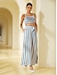 billige Two Piece Sets-Stripe Print Belted Modern Skirt Suit