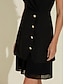 baratos Vestidos Casuais-Notch Collar Button Pleated Dress