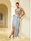 baratos Two Piece Sets-Stripe Print Belted Modern Skirt Suit