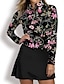 preiswerte Zip Up Pullover-Damen poloshirt Schwarz Langarm Sonnenschutz Shirt Blumen Herbst Winter Damen-Golfkleidung, Kleidung, Outfits, Kleidung