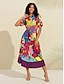 economico Print Dresses-Rainbow Floral Belted Midi Shirt Dress