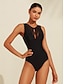 cheap One Pieces-Solid Hole Detail Swimsuit