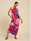 abordables Print Dresses-Halter Floral Print Tencel Maxi Dress