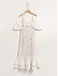 baratos Vestidos de Renda-Elegant Lace Ruffle Midi Dress