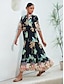 cheap Print Dresses-Tropical Elastic Half Sleeve Maxi Dress