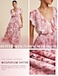 billige Print Dresses-Ruffle Floral V Neck Chiffon Maxi Dress