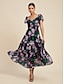 baratos Print Dresses-Elastic Chiffon Short Sleeve Maxi Dress