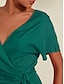 cheap Midi Dresses-Tencel Linen V Neck Shirred Wrap Midi Dress