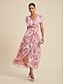 preiswerte Print Dresses-Floral Chiffon Ruffle V Neck Maxi Dress