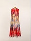 cheap Print Dresses-Chiffon Colorful Printed Elastic Waist Maxi Dress