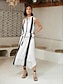 baratos Print Dresses-Striped Drawstring Peplum Midi Dress