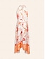 abordables Print Dresses-Striped Satin Elastic Waist V Neck Midi Dress
