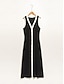baratos Vestidos Midi-Contrast Knit V Neck Slim Sleeveless Midi Dress