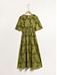 cheap Casual Dresses-Jacquard Chiffon V Neck Midi Dress