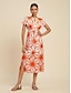 billige Print Dresses-Split Neck Satin Midi Dress