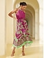 abordables Print Dresses-Geometric Sleeveless Drawstring Midi Dress