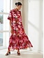 cheap Print Dresses-Chiffon Floral Print Maxi Shirt Dress